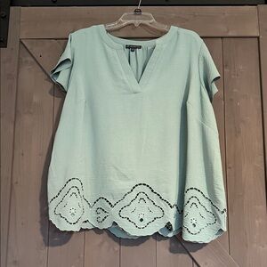 Adrianna Papell Mint Blouse with Scalloped Hem